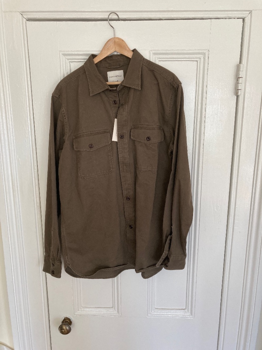 Banana Republic Cotton Twill Overshirt Olive Taupe LT